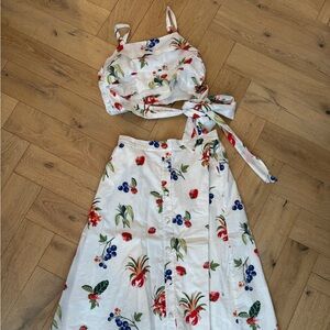 Skies Are Blue 2 piece skirt and top. Fun red and Blue  Print